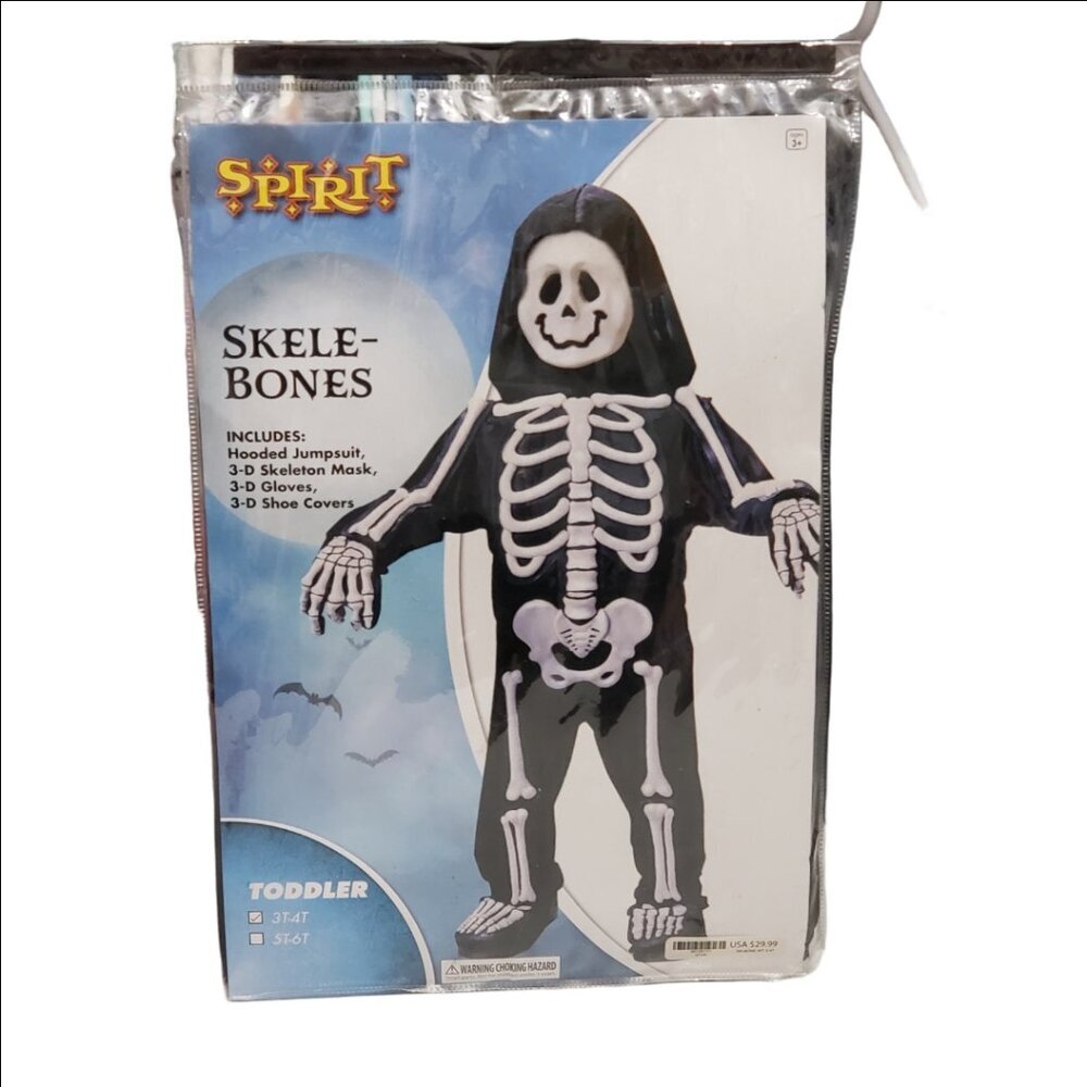 Spirit Halloween Toddler Skeleton Costume 3T-4T Skele-Bones NWT